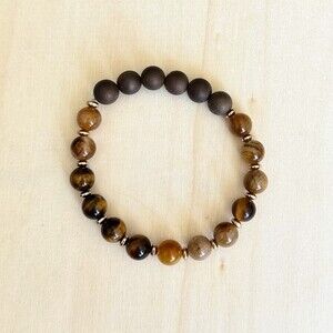 Stretchy Druzy Agate, Gold Hematite & Tiger’s Eye Stretchy Beaded Bracelet